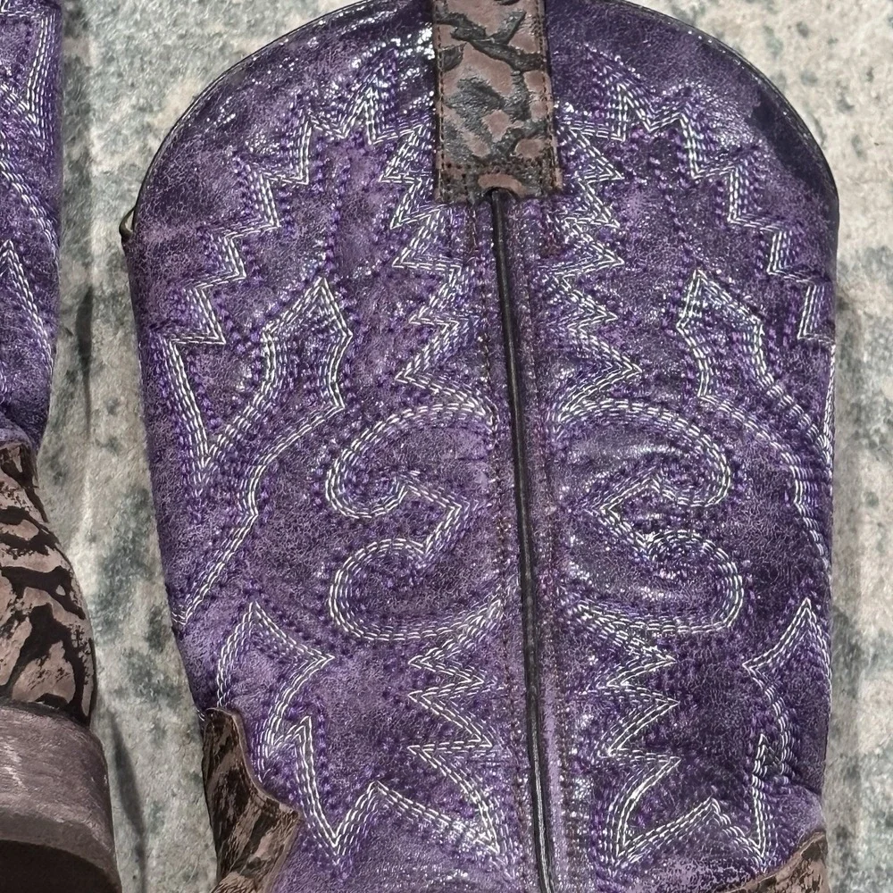 Rockin Leather Boots 7D Calf  - Elephant Print Purple/brown